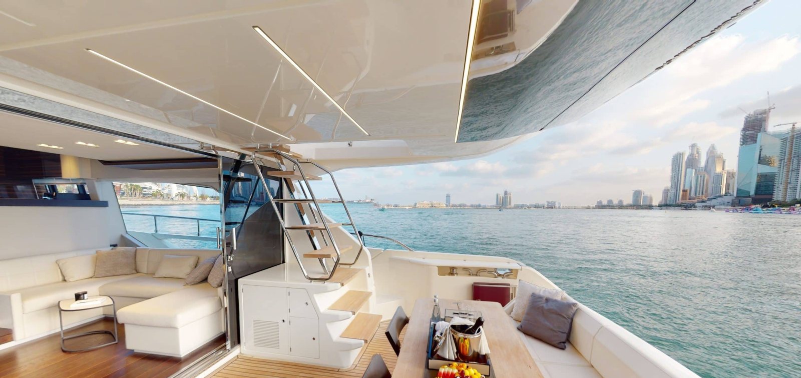 Ferretti 670 aft deck and salon sofa