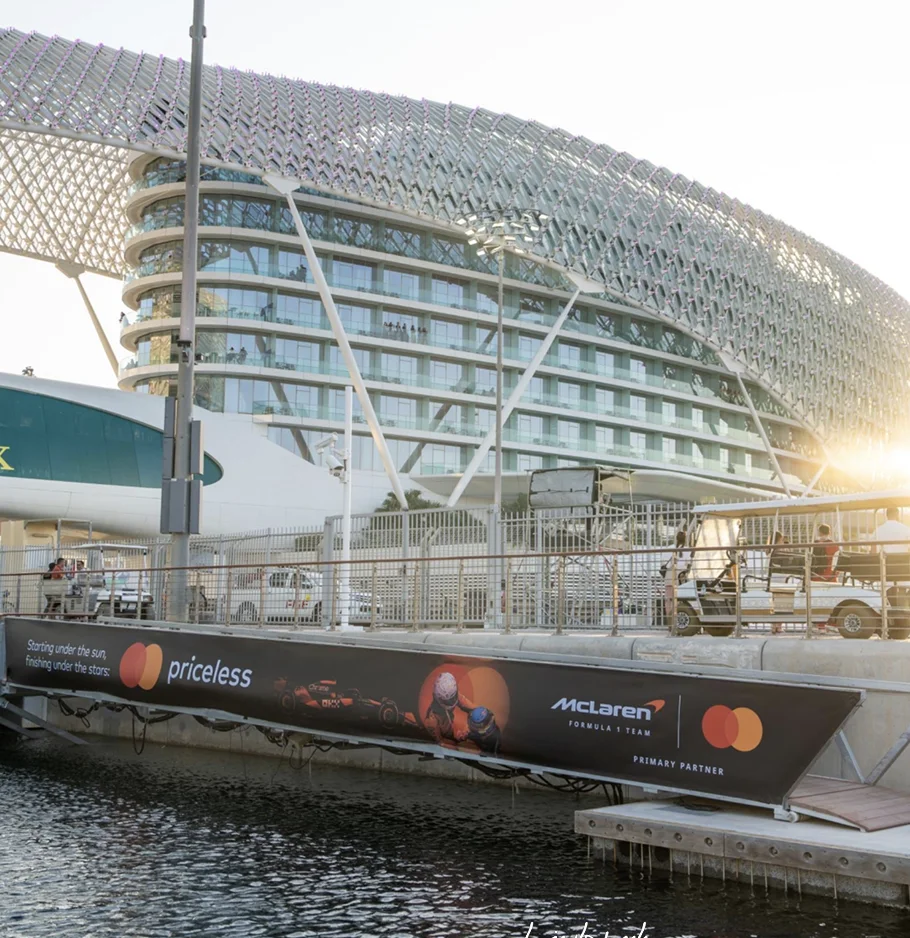 A branded banner along a pier at Yas Marina below the W Abu Dhabi