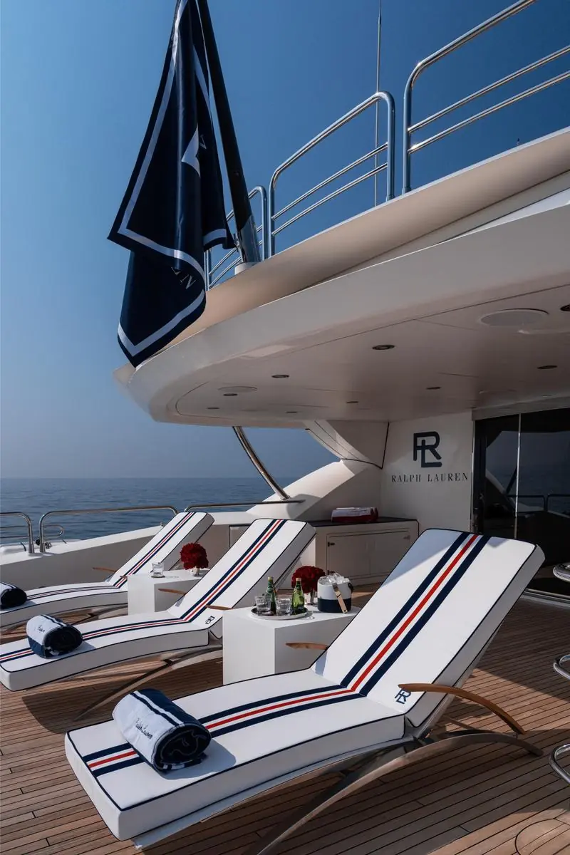 A superyacht set up for a brand activation at Yas Marina