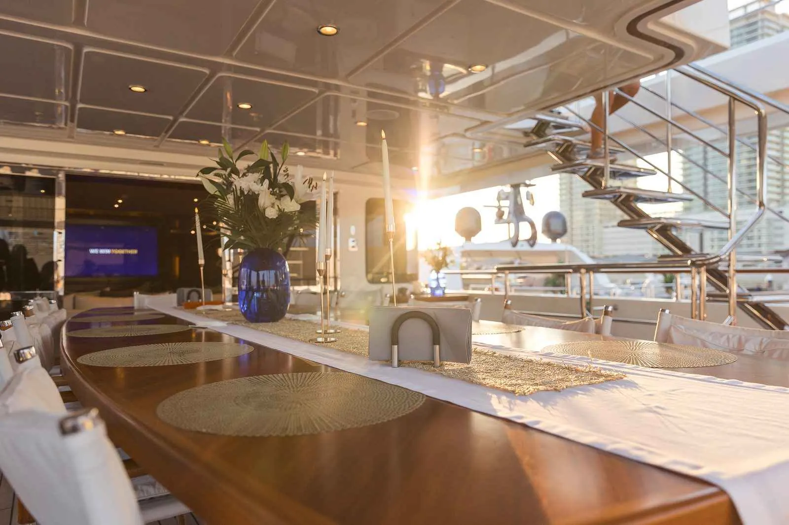 Behike aft deck dining table for hosting guests