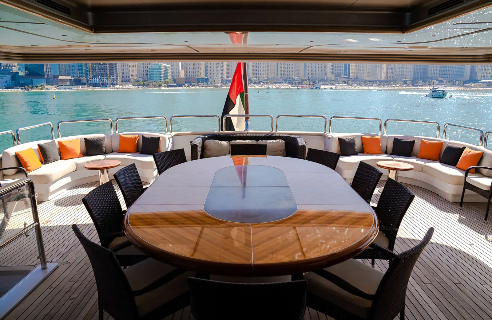 Benetti 50M aft deck dining table for corporate guests