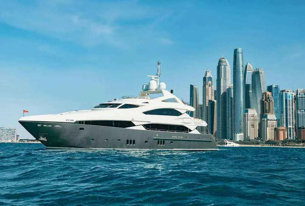 Encore superyacht at sea, Formula 1 race weekend hospitality yacht