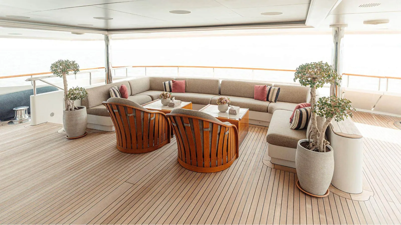 ZAF shaded aft deck lounge with armchairs