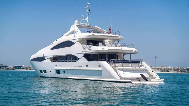 Superyacht anchored off the Palm Jumeirah coast in Dubai