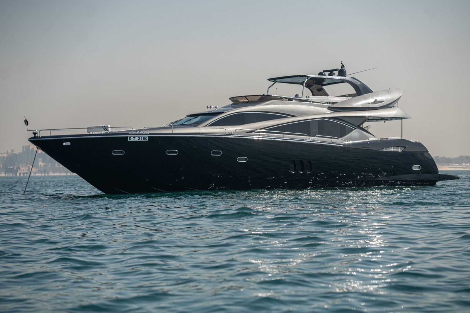 Matrix, an 82 ft Sunseeker yacht, at anchor off Dubai