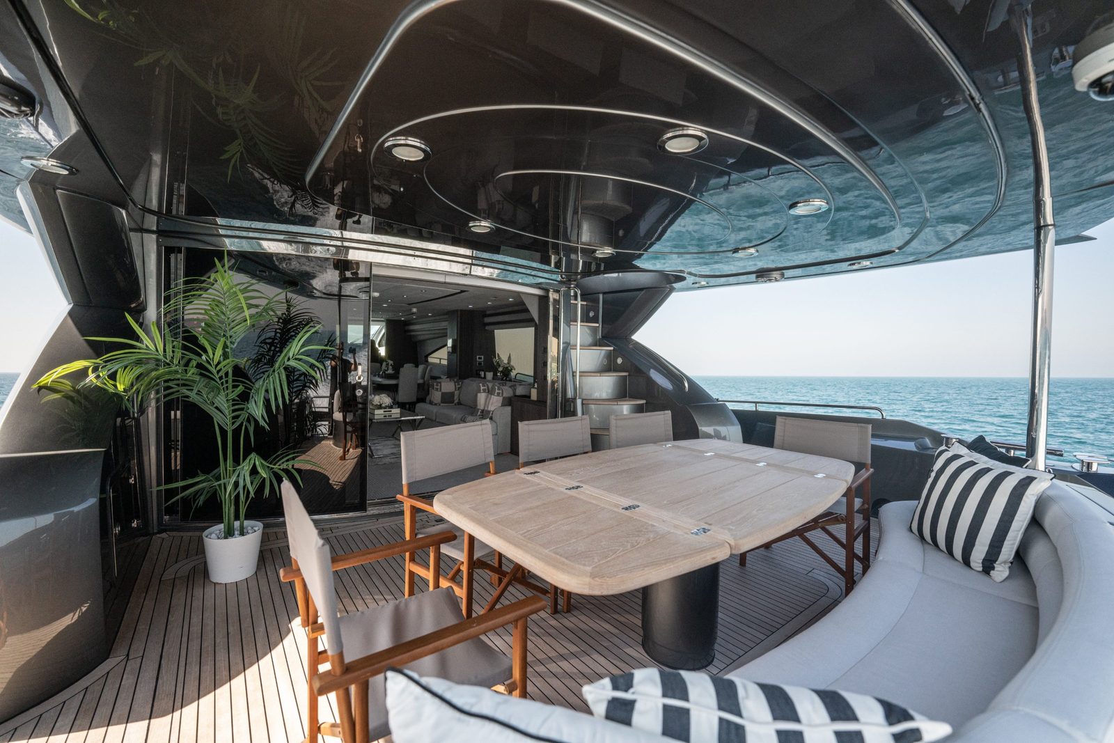 Matrix aft deck dining table with a sea view