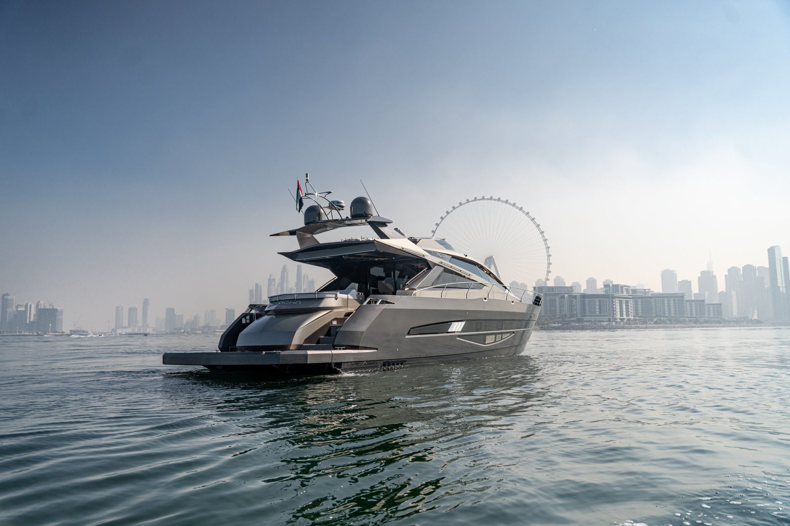 Morrigan Galeon 700 Skydeck at sea off Dubai