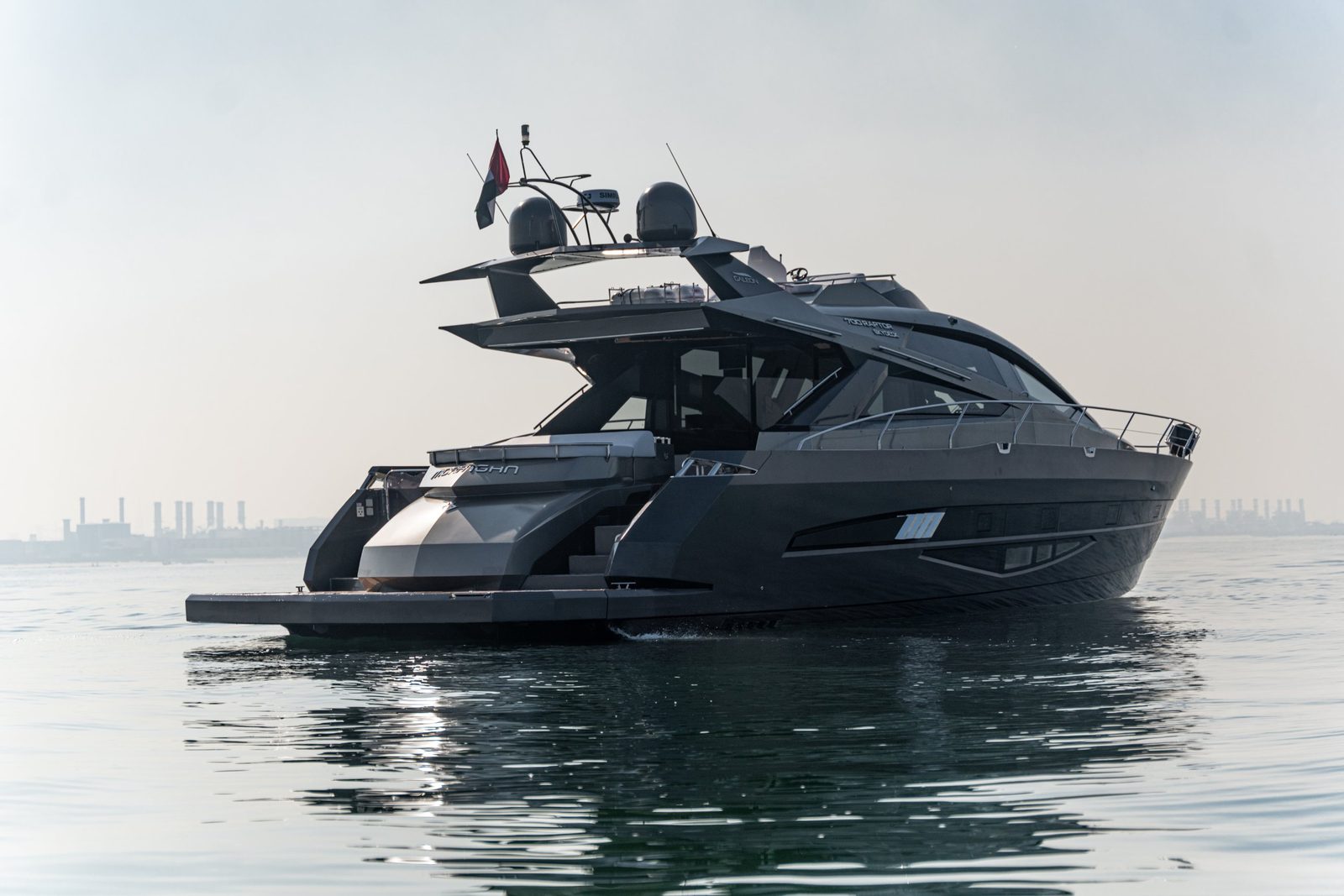 Stern and swim platform of Morrigan at sea