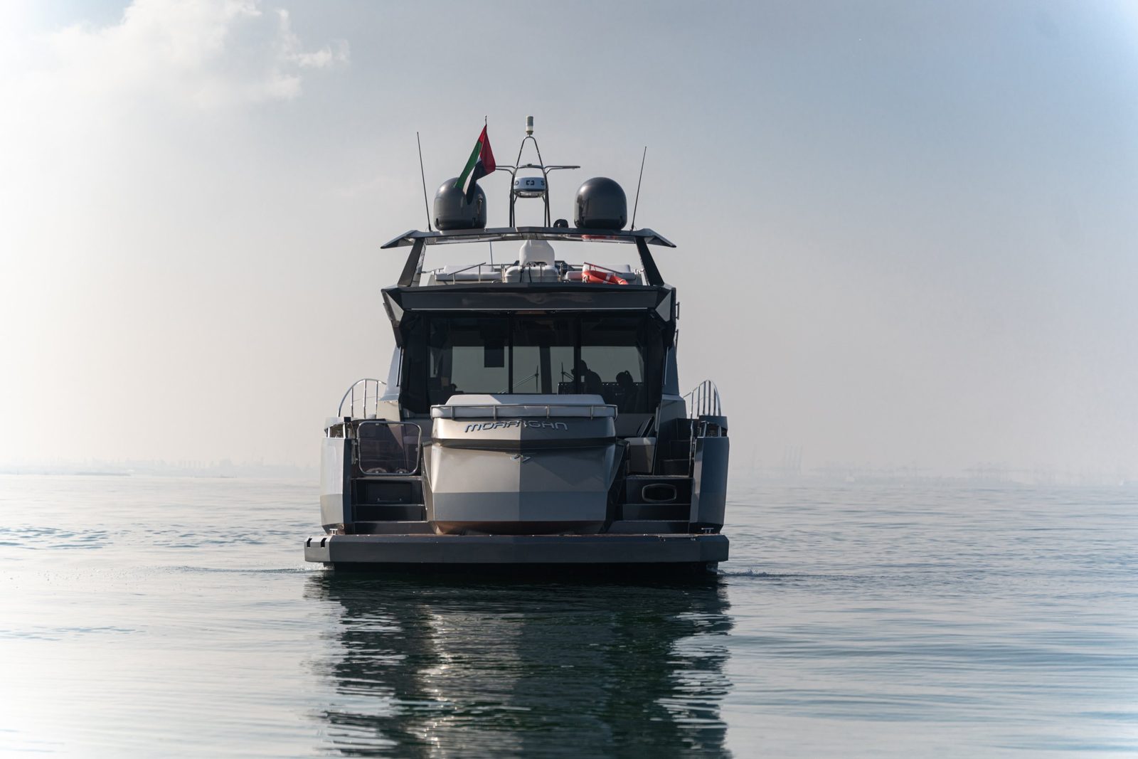 Stern of Morrigan with its fold-out swim platform
